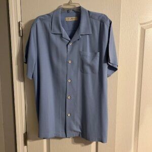 Tommy Bahama Men's Silk Collared Button Down Light Blue Shirt Large